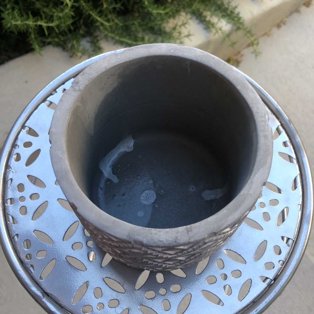 Carved Geometric Pattern Natural Cement Concrete Planter Flower Pot Decor Accent - Picture 4 of 6